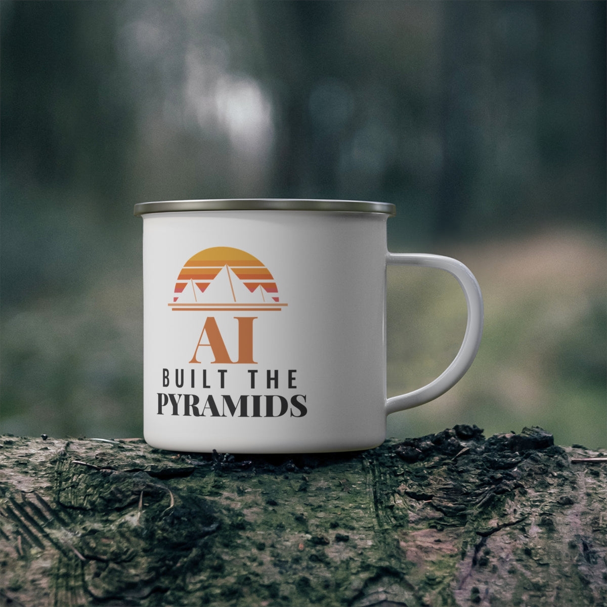 AI Built the Pyramids Enamel Camp Mug